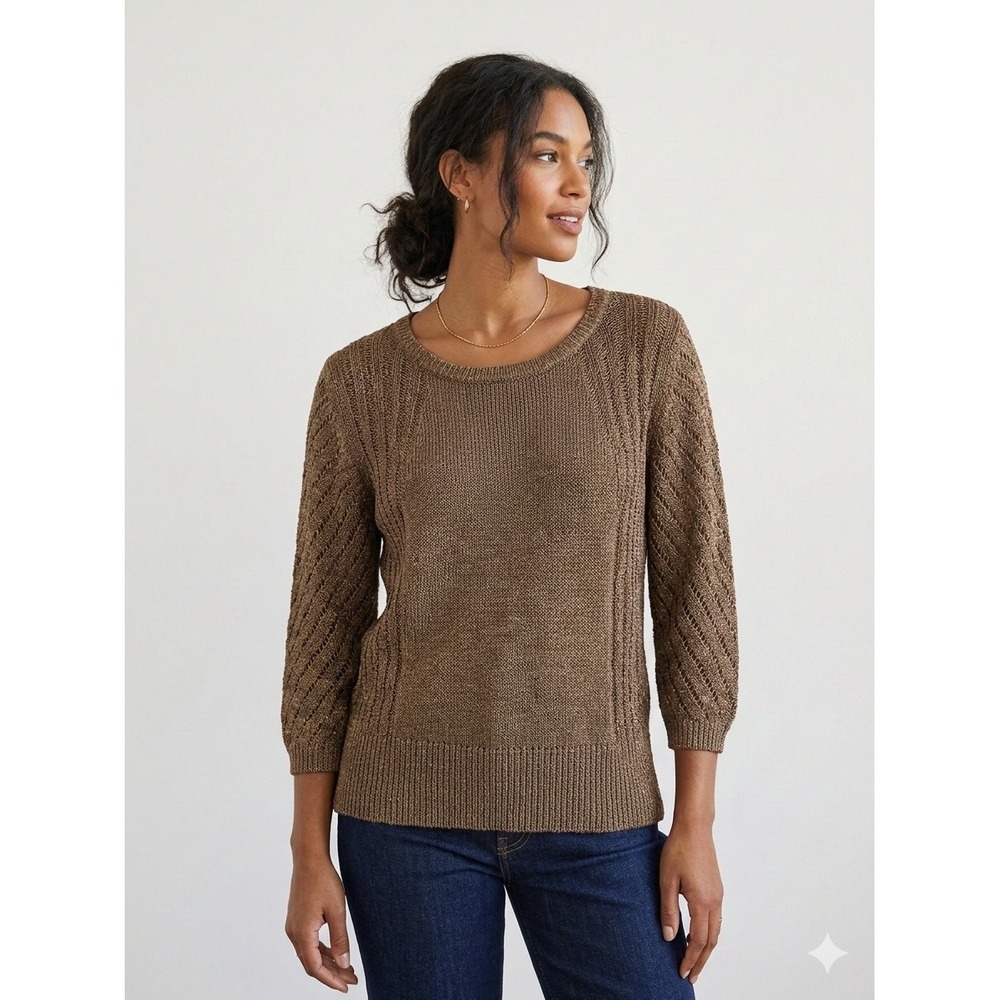 Signorie Venete Lab Italy Metallic Bronze Knit Sweater 3/4 Sleeve Womens L